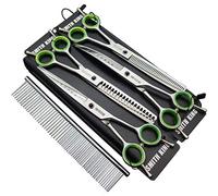 7,0 Zoll Professional Set de ciseaux de toilettage pour chiens Gerade & Ausdünnen & Gebogen & Chunker & Kamm 5 Stück in 1 Set für Linkshänder & Rechtshänder