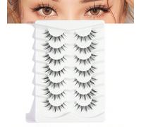 7/11/14 paires de faux cils naturels à motif croisé, bande de cils transparente, convient pour un port quotidien, style dessin animé, indispensable pour les voyages Fibre chimique