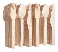 7/25/50/75/150/300 pièces Set de couverts en bois de haute qualité, fourchettes à salade et cuillères, ustensiles jetables pour fête, couverts à emporter, compostables, convenant pour poisson et frite