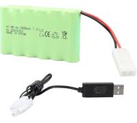7,2V 2400mAh Batterie Ni-MH avec Tamiya KET 2P Connecteur et Câble de Charge USB, Pack de Batteries Rechargeables AA NiMH pour Véhicule RC, RC Voiture Camion Excavatrice Chenillé, Jouet Tank