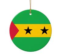 7,3 cm en céramique rond pendentif ornement - Drapeau de Sao Tomé et Principe décoration de Noël pour bricolage artisanat, étiquettes de vacances et cadeaux souvenirs