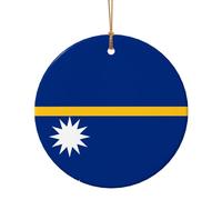 7,3 cm en céramique ronde pendentif ornement - Drapeau de Nauru décoration de Noël pour bricolage artisanat, étiquettes de vacances et cadeaux souvenirs