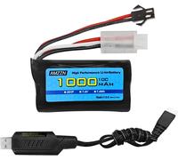 7.4V 1000Mah 2S Li-Ion Batterie Avec Prise Sm-2P Avec Câble De Charge Usb Convient Pour Wpl Mn D90/91,99/99S D12 Voiture À Distance,H101 Bateau À Distance Et Anstoy Gel Ball Shock Gun Batterie