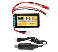 7.4V LiPo batteries 2S 50C 800mAh connecteur JST PH2.0 avec câble de charge USB pour voiture SCX24, pour la plupart des batteries de voitures RC camions et drones RC à l'échelle 1/10, 1/16, 1/18, 1/24