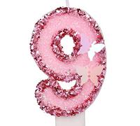 7,5 cm Bougies Numéro d'Anniversaire, Bougies Roses Scintillantes Cake Topper Bougies d'Anniversaire Papillon avec Paillettes pour les Fournitures de Célébrations d'Anniversaire (Numéro 9)