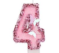 7,5 cm Bougies Numéro d'Anniversaire, Bougies Roses Scintillantes Cake Topper Bougies d'Anniversaire Papillon avec Paillettes pour les Fournitures de Célébrations d'Anniversaire (Numéro 4)