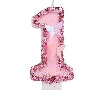 7,5 cm Bougies Numéro d'Anniversaire, Bougies Roses Scintillantes Cake Topper Bougies d'Anniversaire Papillon avec Paillettes pour les Fournitures de Célébrations d'Anniversaire (Numéro 1)