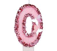 7,5 cm Bougies Numéro d'Anniversaire, Bougies Roses Scintillantes Cake Topper Bougies d'Anniversaire Papillon avec Paillettes pour les Fournitures de Célébrations d'Anniversaire (Numéro 0)