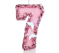 7,5 cm Bougies Numéro d'Anniversaire, Bougies Roses Scintillantes Cake Topper Bougies d'Anniversaire Papillon avec Paillettes pour les Fournitures de Célébrations d'Anniversaire (Numéro 7)