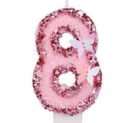 7,5 cm Bougies Numéro d'Anniversaire, Bougies Roses Scintillantes Cake Topper Bougies d'Anniversaire Papillon avec Paillettes pour les Fournitures de Célébrations d'Anniversaire (Numéro 8)
