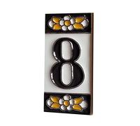 7,5 cm x 3,5 cm Carreaux de numéro de maison en céramique fleurs orange et noir espagnoles avec symboles et cadres en métal à filigrane (Numéro 8)