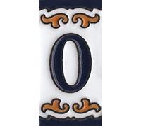 7,5 cm x 3,7 cm - Modèle 05 - En céramique peinte à la main - Chiffres espagnols - Carrelage de lettres et cadres en filigrane (numéro 0)