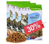 7,5 kg Lecker.Pet® Leo's Adult Volaille & Truite Nourriture sèche pour chats Nourriture complète MHD 4/2026