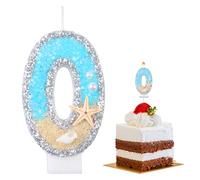 7.5cm Bougie Chiffre Anniversaire, 3D Bougie Chiffre, Décoration de Gâteau Pour Anniversaires, Fêtes, Thème Océan Étoile de Mer Plage, (Numéro 0)