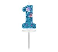 7,5cm Bougies d'Anniversaire Numérotées, Bleu Bougies Numéro Paillettes Coquillage Bougie Numéro Anniversaire 3D Bougies de Gâteau Décoration pour Anniversaire Fête à Thème Sirène (1)