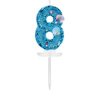 7,5cm Bougies D'anniversaire Numérotées, Bleu Bougies Numéro Paillettes Coquillage Bougie Numéro Anniversaire 3d Bougies De Gâteau Décoration Pour Anniversaire Fête À Thème Sirène (8)[Z6076]