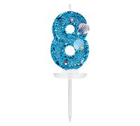 7,5cm Bougies d'anniversaire Numérotées, Bleu Bougies Numéro Paillettes Coquillage Bougie Numéro Anniversaire 3D Bougies de Gâteau Décoration pour Anniversaire Fête à Thème Sirène (8)
