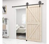 7.5FT/228cm Quincaillerie Kit de Rail pour Porte Coulissante avec Guide de Plancher de Porte de Porte de Grange, Kit de Rail de Porte de Grange