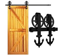 7.5FT/228cm Systeme Coulissant Porte Suspendue Porte Simple Forme D'ancre-Big Wheel Barn Door Hardware Kit Anchor Shape
