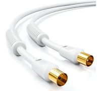 7,5m Câble TV Coaxial Antenne HDTV Quad Bouclier 2x Filtres avec Noyau en Ferrite DVB-T DVB-T2 Radio DAB-Blanc
