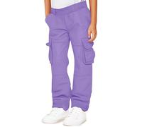 7-8 Ans Garçon Pantalon Cargo en Coton Ave Taille Élastiquée Pantalon De Survêtement Style Décontracté Jambes Larges Hip-Hop Streetwear Pantalon De Sport pour Sports Voyages Violet