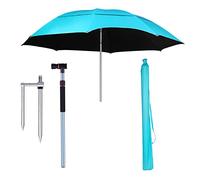 7.8 Feet Beach Umbrella, Outdoor Umbrella for Fishing, Tilt Mechanism Adjustable Height Pole, Blue Sun Protection Shade Cloth, Stainless Steel Ground Plug, Portable