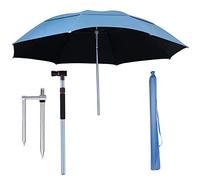 7.8 Feet Beach Umbrella, Outdoor Umbrella for Fishing, Tilt Mechanism Adjustable Height Pole, Blue Sun Protection Shade Cloth, Stainless Steel Ground Plug, Portable