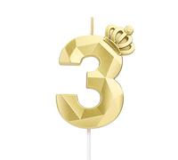 7,9 cm Bougie Numéro, Bougie Numérotée 3D avec Couronne Bougies d'Anniversaire Numérotées, Bougie à Gâteau pour Mariage Décoration de Fête d'Anniversaire Célébration (Or, 3)