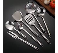 7/9 pièces Set d'ustensiles de cuisine en acier inoxydable, outils de cuisine en métal résistants à la chaleur comprenant une cuillère à fente unicolore, une spatule pour wok, une louche à soupe, des 