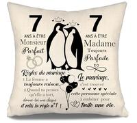 7 Ans à être Monsieur Parfait 7 Ans à être Madame Toujours Parfaite Housses de Coussin pour Les Couples Mari Femme Collègues Amis Femmes Hommes Joyeux 7ème Anniversaire de Mariage Cadeau (7 Ans-b)