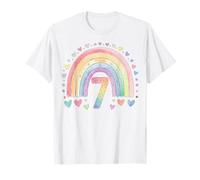 7 Arc-en-Ciel Anniversaire Fille Pastel Cœurs Étoiles Boho T-Shirt