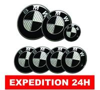 7 Badge LOGO Embleme BMW Carbone Noir Gris Capot 82mm+ Coffre 74mm +Volant + 4 x cache moyeu 68mm