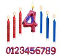 7 bougies numériques rouges et bleues en forme d'araignée pour le 4e anniversaire, 4 décorations de gâteau en forme de bougie pour les fêtes sur le thème des araignées 2