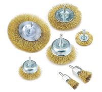 7 Brosse Metallique Pour Perceuse Brosse en Acier Laitonné Visseuse Sans Fil avec Tige Ronde 6mm, Brosse Métallique de Nettoyage pour Enlever la Rouille et la Peinture, Polir, Détartrer