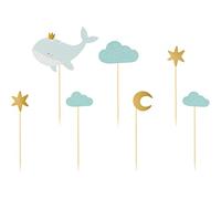 7 Cake toppers baleine bleu ciel 11 x 14 cm