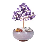 7 Chakra Arbre de Vie Surmobile Décoratif Bonsaï Arbre de la Fortune en Pierres et Cristaux avec Bol Céramique Feng Shui Arbre Artificiel Porte-bonheur Reiki Guérison - Améthyste