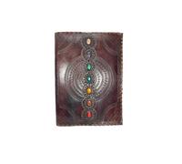 7 Chakras XXL Album photo cuir de buffle papier coton noir fait main Inde pierres de marbre