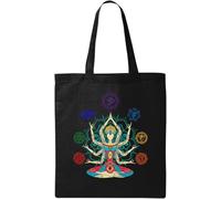 7 Chakras Yoga Méditation Art Naturel Ecologique Coton Tote Bag Noir, Noir, Taille Unique, noir, One Size