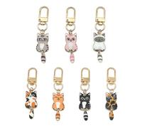 7 Chèques De Chat, Pendentifs Animaux Mignons, Clés De Caricature Créative De Dessins Animés Et Mini Ornements De Sac Amusants.