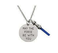 7 Collier force avec toi Collier estampé à la main Femmes Évase de la Force Sabre de Lumière Pendentif de sabre laser Bijoux de film