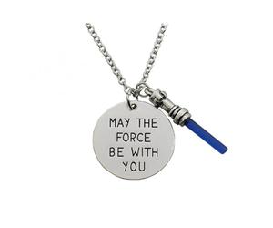 7 Collier force avec toi Collier estampé à la main Femmes Évase de la Force Sabre de Lumière Pendentif de sabre laser Bijoux de film