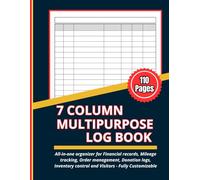 7 Column Multipurpose Log Book: All-in-one organizer for financial records, mileage tracking, order management, donation logs, inventory control, ... tracking needs | 8.5 x 11 inches, 110 Pages