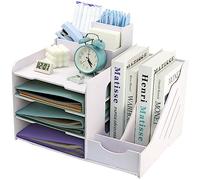 7-Compartiment Bac à Courrier Empilable, Corbeille à Courrier, A4 Organisateur de Bureau Bois Plastique, Plateau de Papier Blanc, Banette de Rangement Bureau, Range Document Bureau pour Maison École