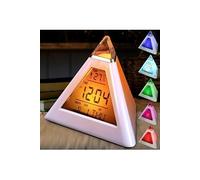 7 couleurs colorées pyramide LCD réveil thermomètre nuit lumière