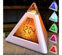 7 couleurs colorées pyramide LCD réveil thermomètre nuit lumière G
