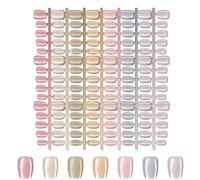 7 Couleurs Faux Ongles Oeil de Chat à Coller | Ongles Carrés à Effet Miroir Ombré Shimmer, Kit de Manucure Quotidien et Bureau (Série Nude)