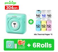 7 couleurs Peripage A6 304DPI Mini imprimante Photo Notes autocollant étiquette Machine d'impression Bluetooth Portable sans fil imprimante marqueur - Type 304GR add 6Rolls