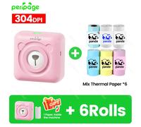 7 couleurs Peripage A6 304DPI Mini imprimante Photo Notes autocollant étiquette Machine d'impression Bluetooth Portable sans fil imprimante marqueur - Type 304PK add 6Rolls