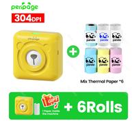 7 couleurs Peripage A6 304DPI Mini imprimante Photo Notes autocollant étiquette Machine d'impression Bluetooth Portable sans fil imprimante marqueur - Type 304YE add 6Rolls