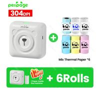 7 couleurs Peripage A6 304DPI Mini imprimante Photo Notes autocollant étiquette Machine d'impression Bluetooth Portable sans fil imprimante marqueur - Type 304WH add 6Rolls